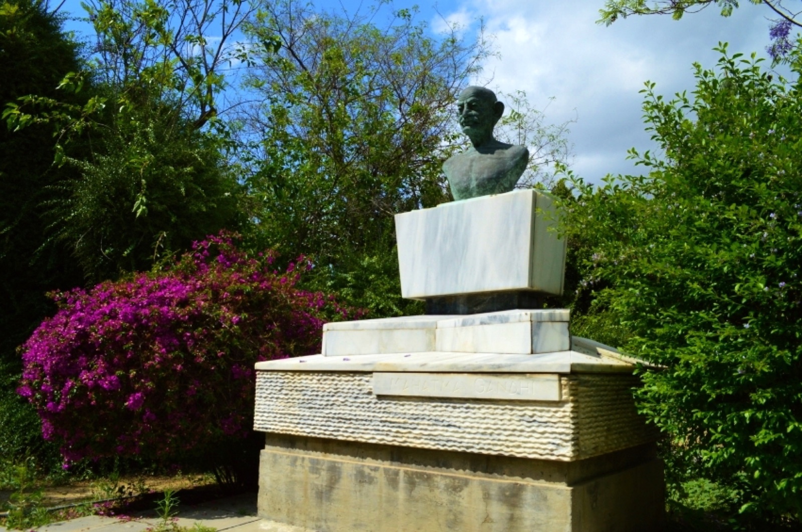The Mahatma Gandhi statue beside the House of Representatives in Nicosia, Cyprus.