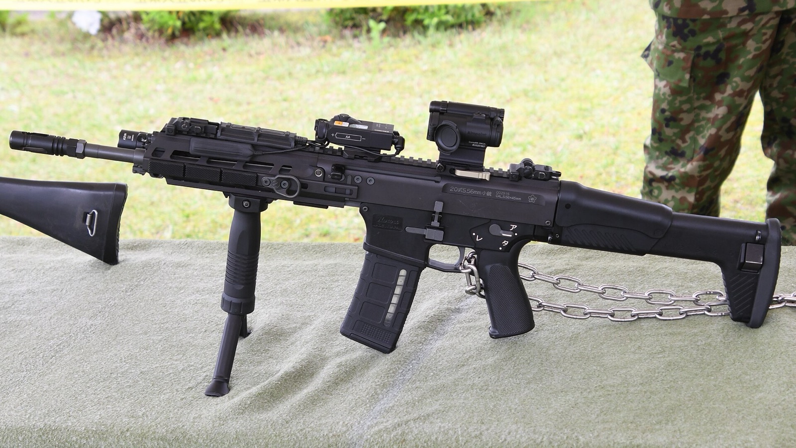 A Japan Ground Self Defense Force Type 20 rifle at Camp Otsu in April 2024.
